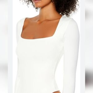 Forever 21  White Square Neck Long Sleeves  Bodysuit Size L